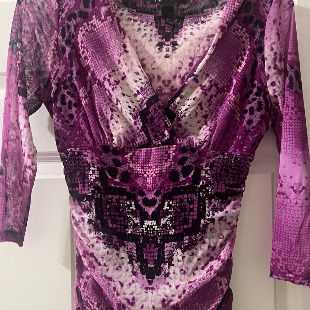 INC Women's Purple Patterned Top petite medium